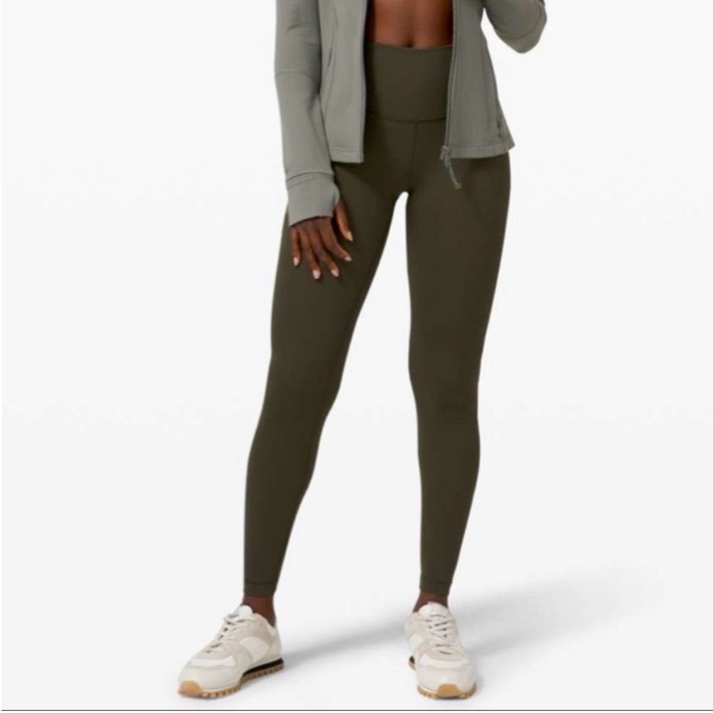Lululemon Olive Green Luon High Waist Leggings Pants Crop Gym Sz 4 - Picture 1 of 7